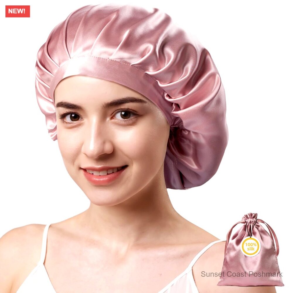 Silk Sleep Bonnet Adjustable Non-Slip Hair Wrap for Women 22 Momme Mulberry